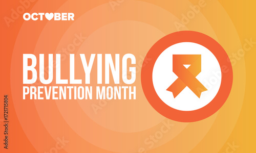 National Bullying Prevention Month in October. Stop bullying. Annual nationwide campaign to keep all youth safe from bullying. Orange color. Poster, card, banner, background. Vector illustration