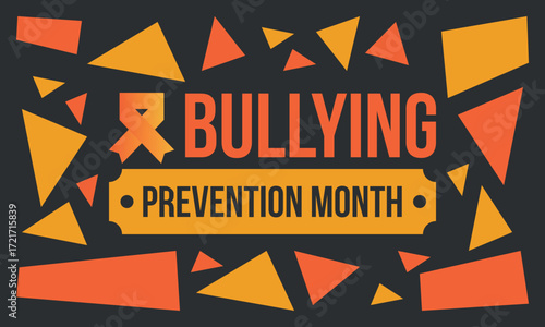 National Bullying Prevention Month in October. Stop bullying. Annual nationwide campaign to keep all youth safe from bullying. Orange color. Poster, card, banner, background. Vector illustration