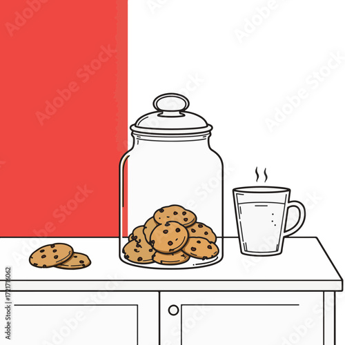 Minimalist cookie jar with cookies on counter, cozy kitchen concept