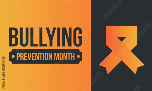 National Bullying Prevention Month in October. Stop bullying. Annual nationwide campaign to keep all youth safe from bullying. Orange color. Poster, card, banner, background. Vector illustration