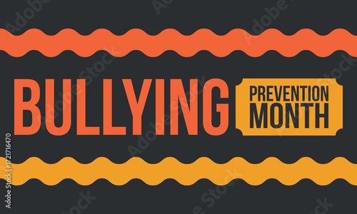 National Bullying Prevention Month in October. Stop bullying. Annual nationwide campaign to keep all youth safe from bullying. Orange color. Poster, card, banner, background. Vector illustration
