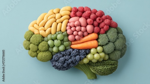 Wallpaper Mural Creative Representation of a Brain Formed by Various Fruits and Vegetables Highlighting Healthy Eating and Nutrition Concepts Torontodigital.ca