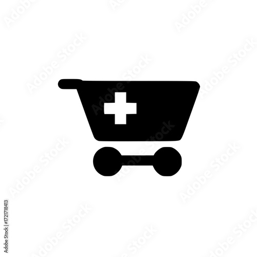 Vector illustration of shopping cart containing plus symbol for ecommerce and product selection theme