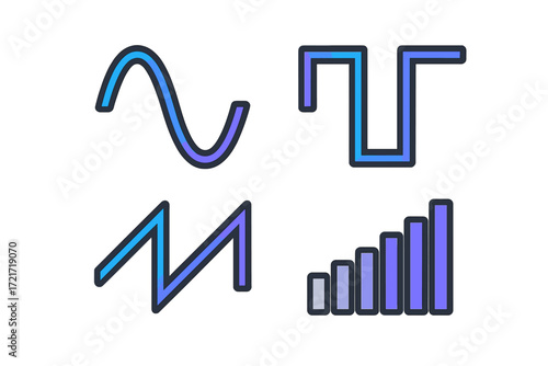 Modern digital representation of sound waves, pulse signals, and progress indicators for technology and communication designs