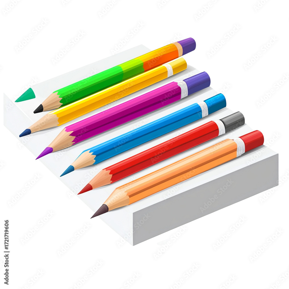 Naklejka premium Colorful pencils arranged on white stand isolated on transparent background.