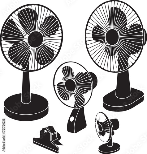 Electric Fans Collection Portable Ventilator Cooling Appliance Vector Graphics