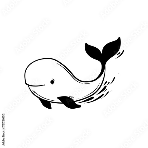 Beluga Whale. Beluga Whale simple black and white line art vector logo