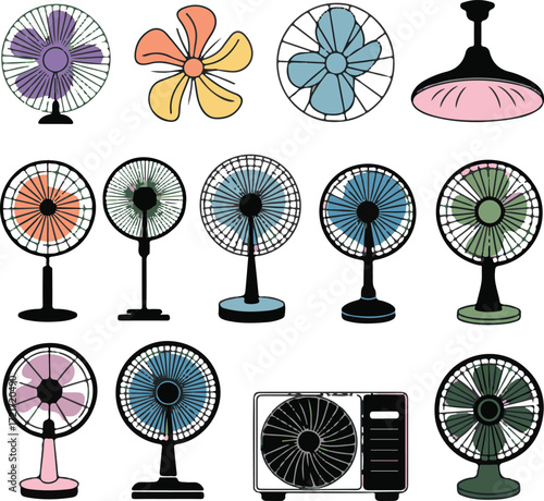 Electric Fans Collection Ventilator Cooling Appliance Home Comfort Vector