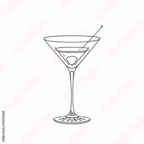 Cocktail martini glasses with olives and ice, isolated alcoholic