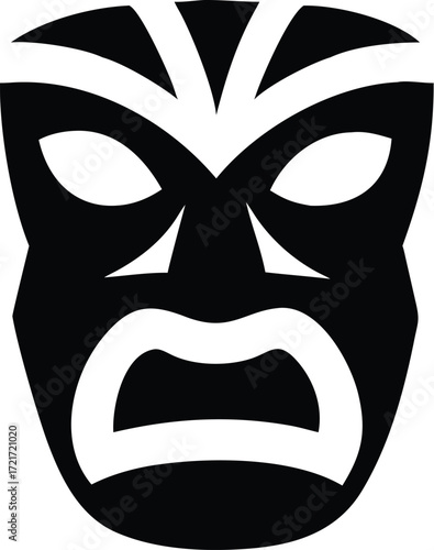 Tribal mask icon with an angry expression