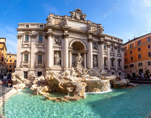 Trevi Fountain in Rome on a sunny day