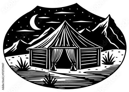 Bedouin Tent Desert Silhouette, Traditional Nomadic Life SVG, PNG