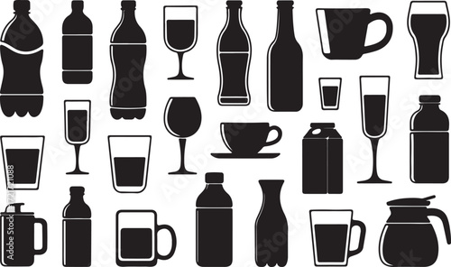 Variety Silhouette Drinks Alcoholic And Non-Alcoholic Beverages Set