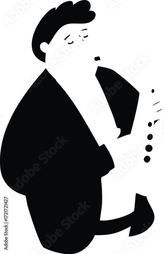 Minimalist illustration of a man playing the saxophone