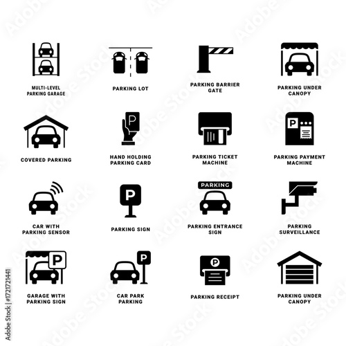 Complete Solid Parking Icons Collection Vector