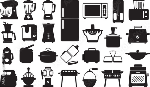 Collection kitchen appliances electronic equipment vector set flat illustration