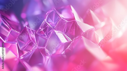 Abstract Glass Cubes with Purple and Pink Hues in Geometric Formation,