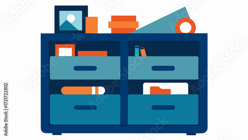 A storage area or drawer for personal belongings and mementos clearly labeled and easily accessible for individuals with dementia to maintain a sense of familiarity and comfort.. Vector illustration