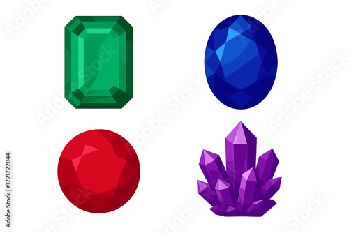 Assortment of sparkling precious stones and natural crystal formations in vibrant colors and diverse cuts
