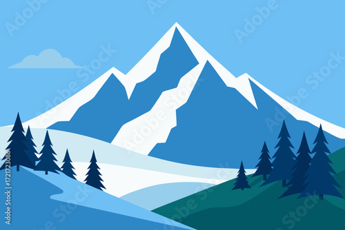 winter mountain landscape with snow