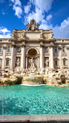 Trevi Fountain, vibrant blue water