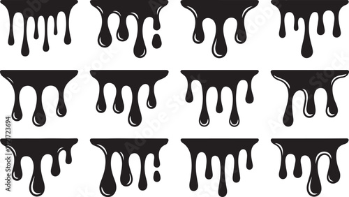 Dripping Liquid Drops Silhouette Vector Set Isolated on Transparent Background