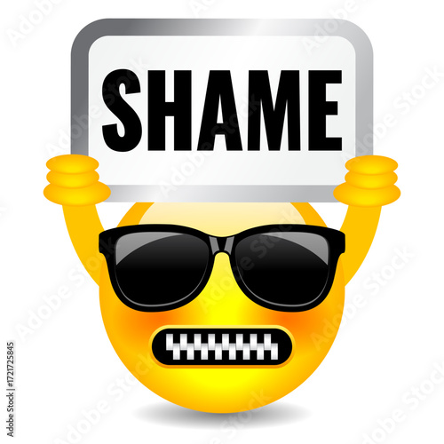 Confused emoji holding Shame sign