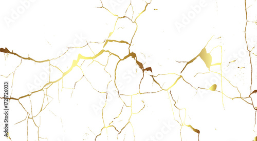 Golden cracks on transparent background.