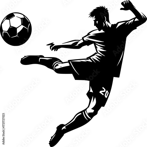 Football Athlete in Action: A dynamic graphic representation of a determined football athlete mid-kick, capturing the essence of power, precision, and the thrill of the game.