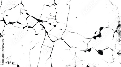 Abstract vector grunge crack texture with distressed black lines on white background. 
