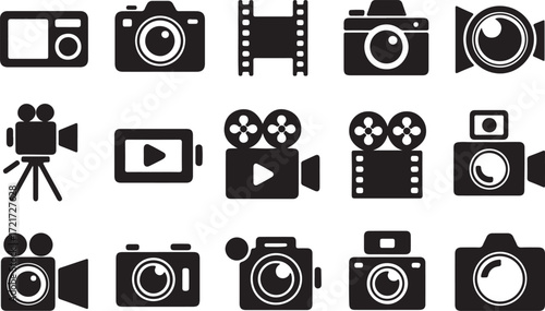 Film Recording Equipment Flat Icons Digital Photography Videography Set Symbols