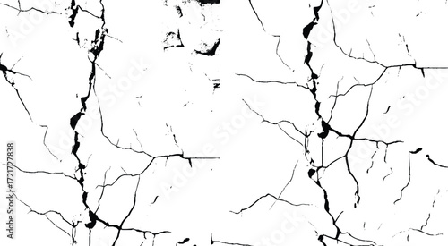 Abstract vector grunge crack texture with distressed black lines on white background. Grunge Image Technique, Vector, Abstract