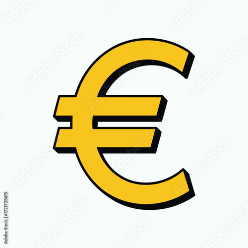 Yellow Euro Currency Symbol With Black Outline On White Background money finance