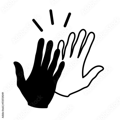 Illustration of a high five gesture with one hand filled in black and the other as an outline design