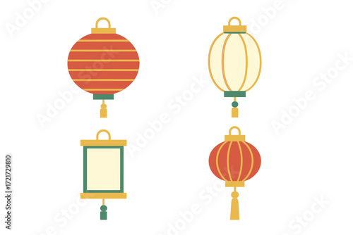 Stylized traditional Asian decorative lanterns set for cultural celebrations and festive occasions design elements and decorations