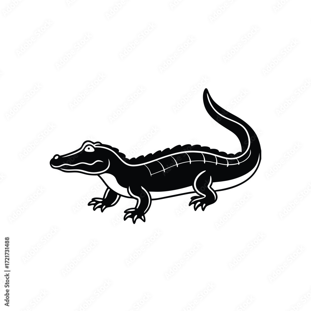 Fototapeta premium Black Silhouette of a Cartoon Alligator reptile animal