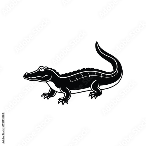 Black Silhouette of a Cartoon Alligator reptile animal