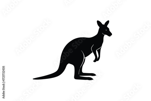 Black Silhouette of a Kangaroo Standing on White Background