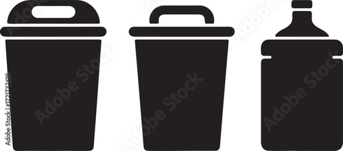 Various Trash Garbage Can Vector Illustration Outline Isolated on White