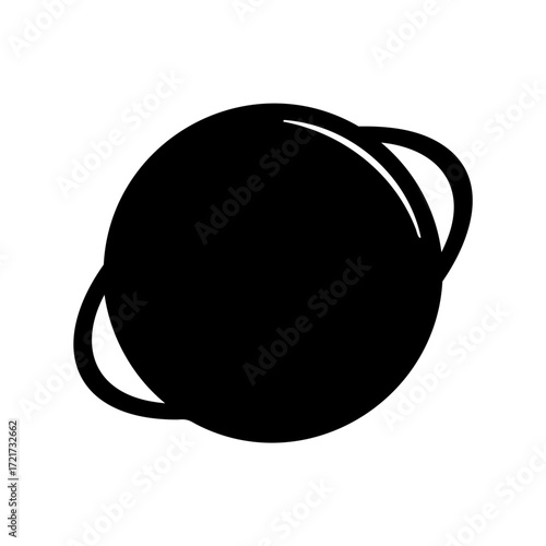 Planet with rings black silhouette icon-Black silhouette of a planet with surrounding rings, symbolizing astronomy, space, science, galaxy, universe, and cosmic exploration themes.
