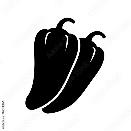 Silhouette of bell peppers-Black silhouette of two bell peppers with stems, representing fresh vegetables commonly used in cooking and salads.
