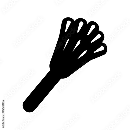 Silhouette of a duster-Black silhouette of a handheld duster with a short handle and multiple soft bristles or feathers, used for cleaning surfaces.
