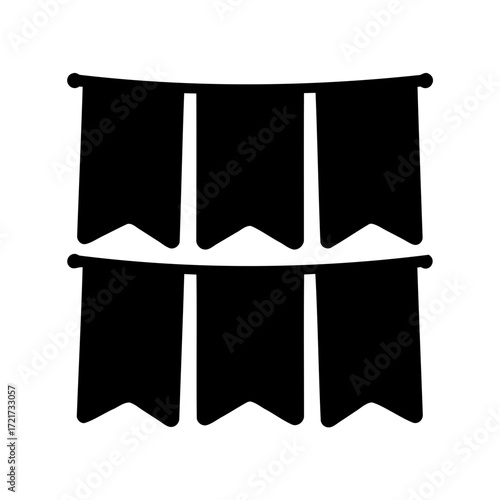Silhouette of festive bunting flags-Black silhouette of hanging bunting flags arranged in two rows, commonly used for parties, celebrations, or festivals.
