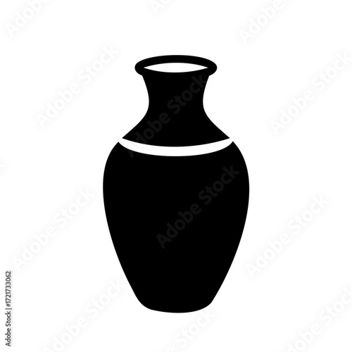 Silhouette of a vase-Black silhouette of a vase with a narrow neck and wide body, representing pottery, decoration, or a container for flowers.
