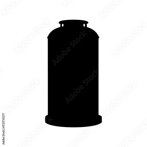 Silhouette of a milk can-Black silhouette of a traditional metal milk can with a narrow top and wider base, symbolizing farming, dairy production, vintage containers, and rural life.

