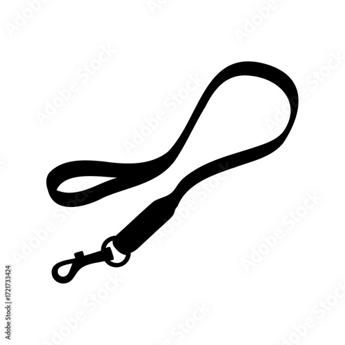 Silhouette of dog leash-Black silhouette of a dog leash with a looped handle and clasp, symbolizing pets, walking, training, safety, and responsible pet ownership.
