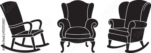Three Silhouetted Chairs On A Transparent Background For Your Work