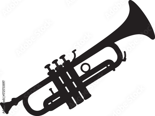 Detailed Silhouette Of A Trumpet On A Transparent Background