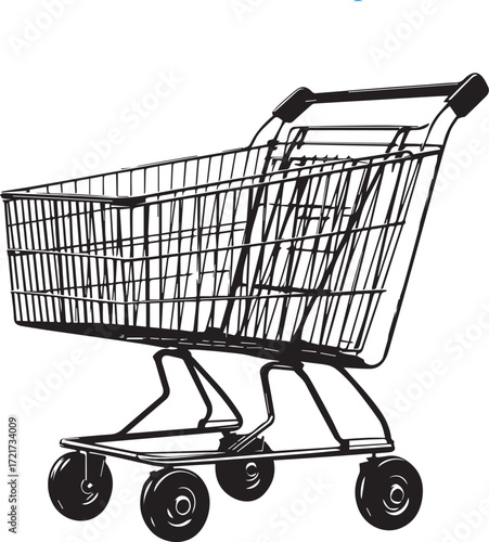 Detailed Shopping Cart Vector Illustration: Retail, Commerce, and Grocery Store Icon