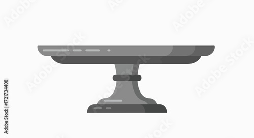 Illustration of a gray cake stand with a flat top and pedestal base.